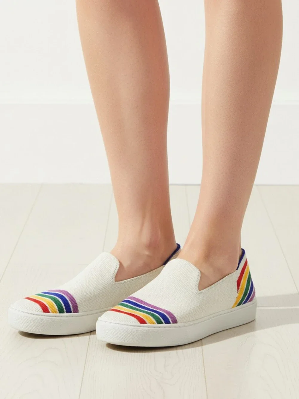 Rothy’s White Rainbow Slip-On Sneakers | Women’s US 8